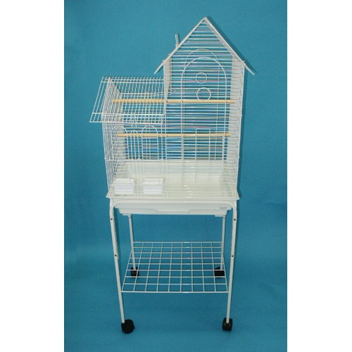 1944-4924wht Villa Top Small Bird Cage With Stand In White