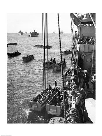 Sal25516815 High Angle View Of Army Soldiers In A Military Ship Normandy France D-day June 6 1944 -18 X 24- Poster Print