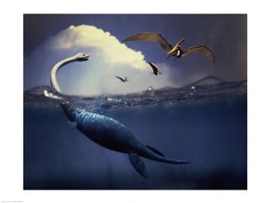 Sal608h220 Plesiosaurus And Flying Pteranodons -24 X 18- Poster Print