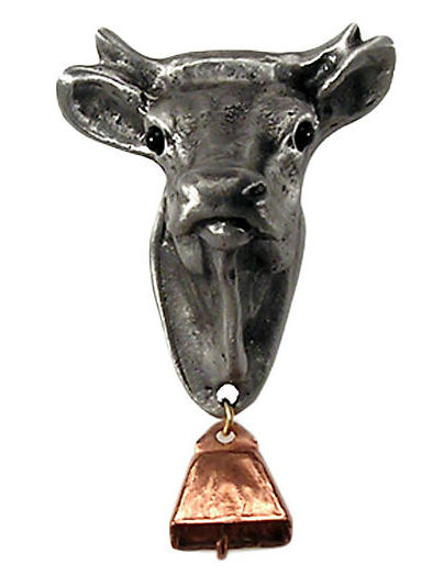 40959 Cow With Bell Knob In Satin Pewter