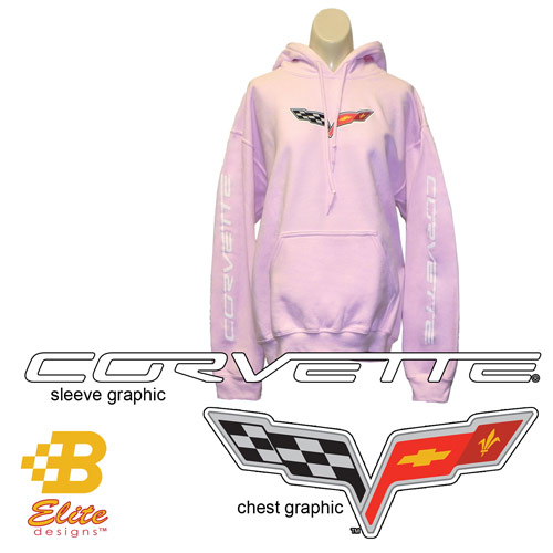 Brickels Racing Collectibles BDC6SW192 XL C6 Corvette Pink Hooded Sweatshirt with Sleeve Print X Large