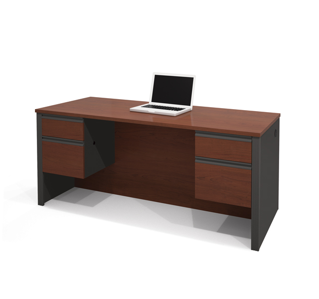 Bestar 99450-39 Prestige Plus Executive Desk With Dual Half Peds In Bordeaux & Graphite