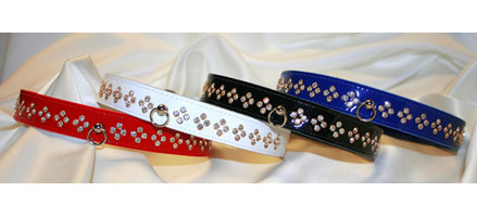 Leather Brothers 6146-rd10 10 In. X .5 In. Red Patent Leather Crystal Dog Collar With Center D-ring