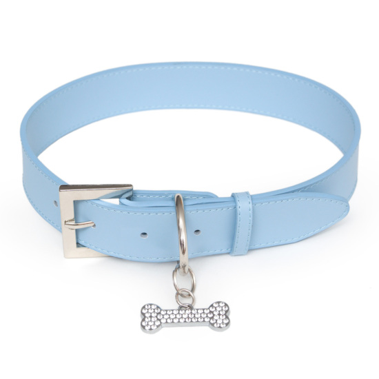Rachael Hale 50001 Blue Leather Dog Collar with Swarovski Crystal Bone Charm Extra Small