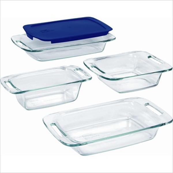 1093842 Glass Easy Grab Bake Set With Blue Plastic Cover - 5 Pieces