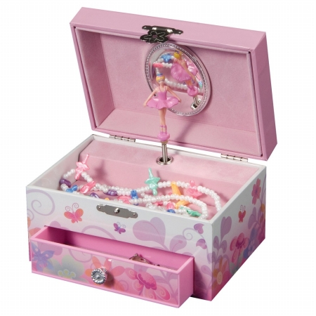 00800s10m Ashley Girls Musical Ballerina Fairy And Flowers Jewelry Box