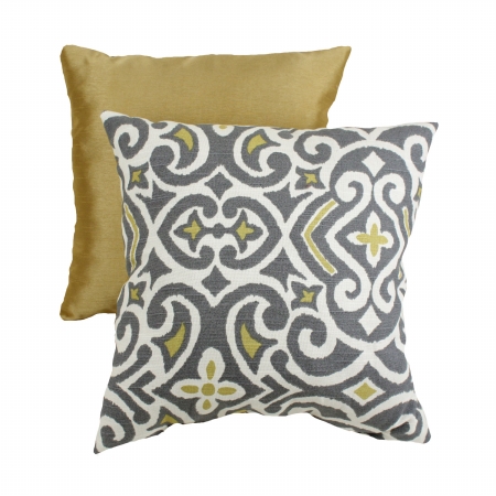 434124 Decorative Gray-yellow Damask 16.5 In. Square Toss Pillow