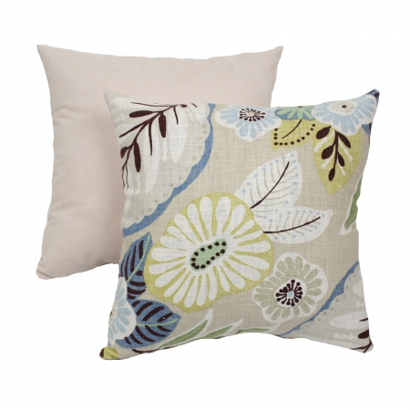 434155 Decorative Beige-blue Tropical Floral 16.5 In. Square Toss Pillow