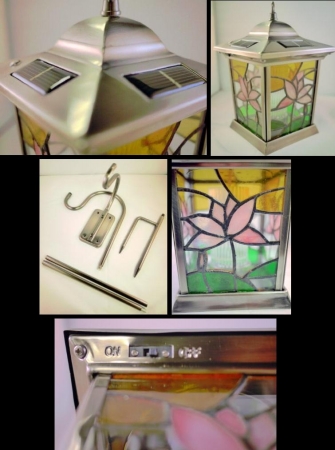 Homebrite 30112 Metal Solar Lantern Stained Glass Garden Landscape Lights - Large - Antique Pewter Homebrite 30112 Metal Solar Lantern Stained Glass Garden Landscape Lights - Large - Antique Pewter