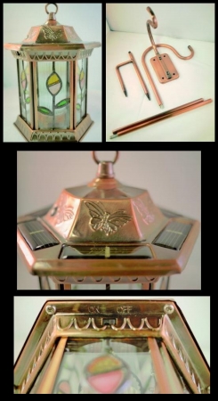 Homebrite 30119 Metal Solar Lantern Stained Glass Garden Landscape Lights Large Antique Copper