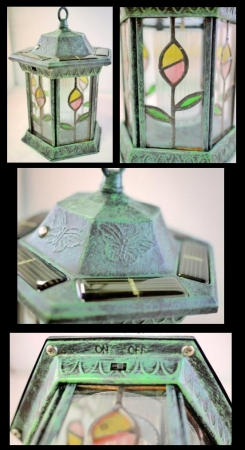 Homebrite 30120 Metal Solar Lantern Stained Glass Garden Landscape Lights Large Antique Copper