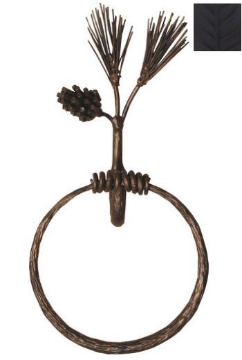 Quiescence Iron  Stone Decor ACRNGPNBLK Pine Towel Ring Black