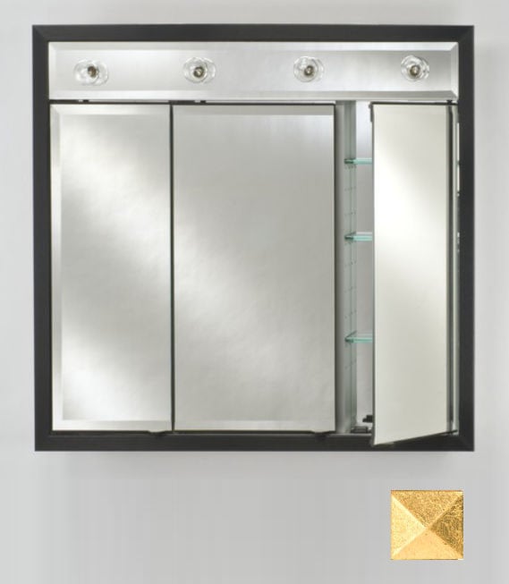 Td-lc3834rmersg 38 In.x 34 In.recessed Triple Door Cabinet With Contemporary Lights - Meridian Antique Gold With Silver Caps