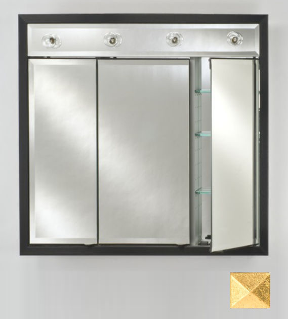 Td-lc4434rmersg 44 In.x 34 In.recessed Triple Door Cabinet With Contemporary Lights - Meridian Antique Gold With Silver Caps