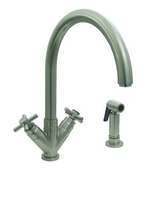 10.25 In. Luxe Plus Dual Handle Faucet With Gooseneck Swivel Spout, In.v In. Cross Style Handles And Solid Brass Side Spray- Brushed Nickel-pvd