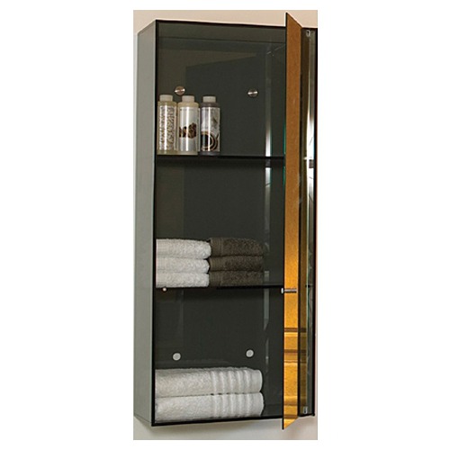 Whaeve02 15.75 In. Aeri Vertical Glass Wall Mount Storage Unit With Three Shelves And Mirror Door- Transparent Glass