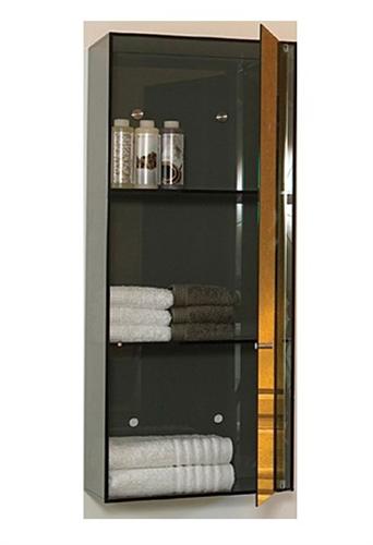Whaevf02 15.75 In. Aeri Vertical Glass Wall Mount Storage Unit With Three Shelves And Mirror Door- Smoked Gray Glass