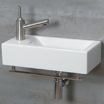19.75 In. Isabella Wall Mount Basin With Chrome Towel Bar And Center Drain- White