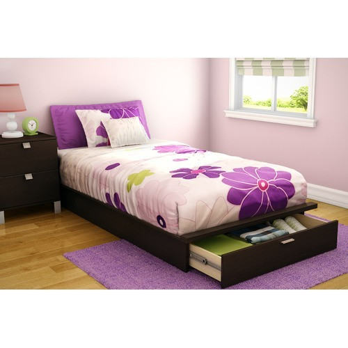 South Shore 3159245 Twin 39 in. Platform Bed with Drawer - Chocolate