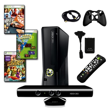 XBOX 360 Slim 4GB Kinect Mega Holiday Bundle with 5 Games#44; Remote#44; HDMI Cable#44; and More
