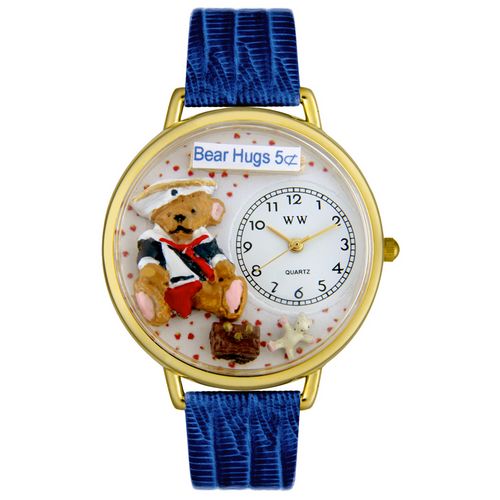 Whimsical Watches G0230002 Teddy Bear Hugs Royal Blue Leather And Goldtone Watch