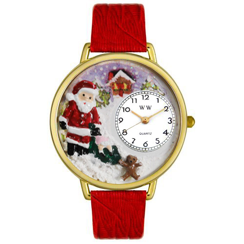 Christmas Santa Claus Red Leather And Goldtone Watch