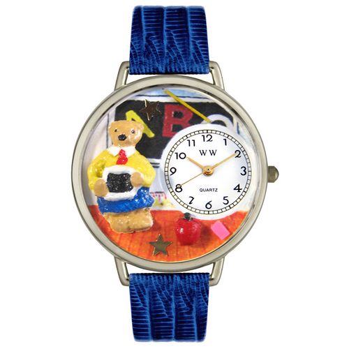 Whimsical Watches U0230007 Teacher Teddy Bear Royal Blue Leather And Silvertone Watch