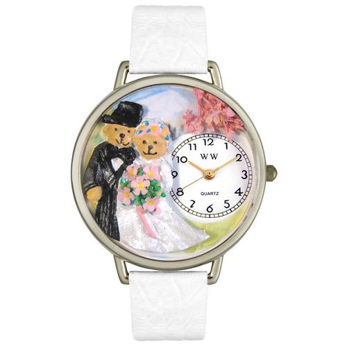 Whimsical Watches U1340002 Teddy Bear Wedding White Leather And Silvertone Watch
