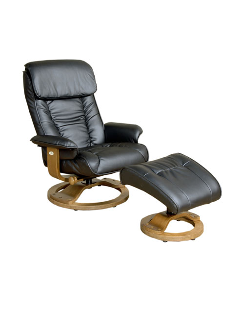 Mac Motion Chairs 81971102 Swivel Recliner with Ottoman Pecan Black Leather