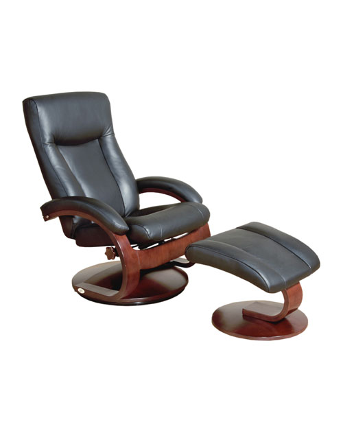 Mac Motion Chairs 54LO310101 Swivel Recliner with Ottoman Merlot Black Leather