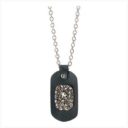 Leather Skull Dog-Tag Necklace