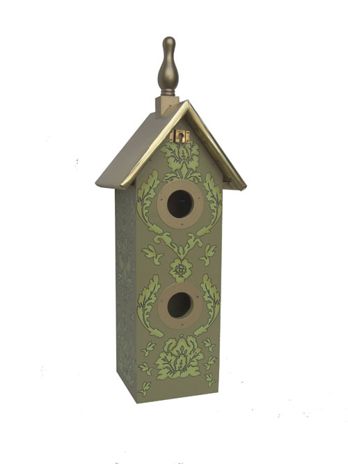 2 Hole Wine Birdhouse - Tan Gold
