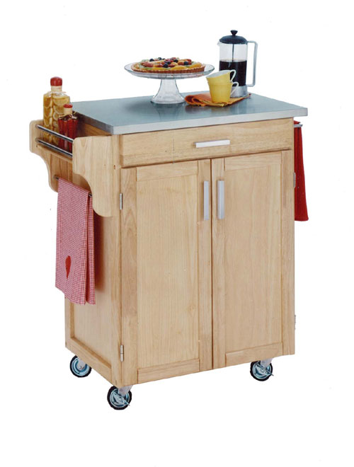 Home Styles 9001-0012 Natural Wood Cart with Stainless Steel Top9001-0012