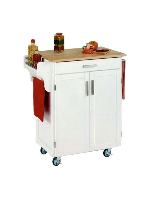 Home Styles 9001-0021 White Wood Cart with Natural Wood Top- Whi9001-0021