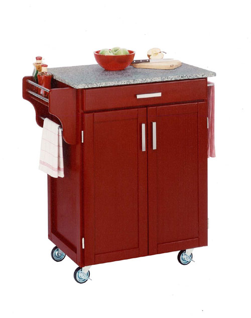 Home Styles 9001-0033 Red Wood Cart with Salt and Pepper Granite9001-0033