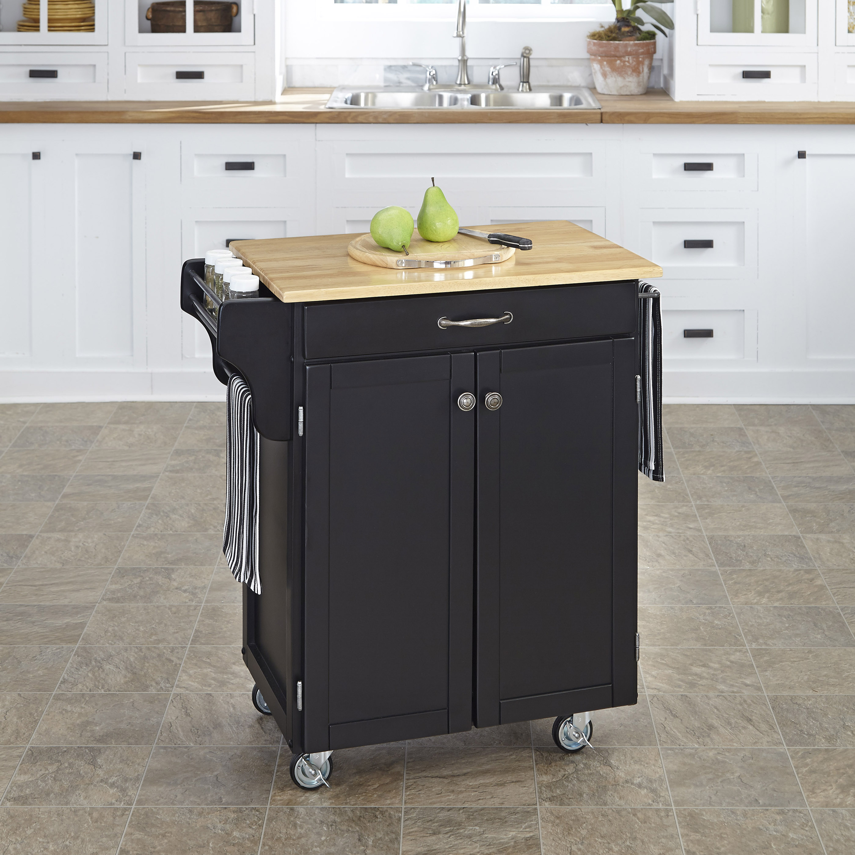 Home Styles 9001-0041 Black Wood Cart with Natural Wood Top- Bla9001-0041