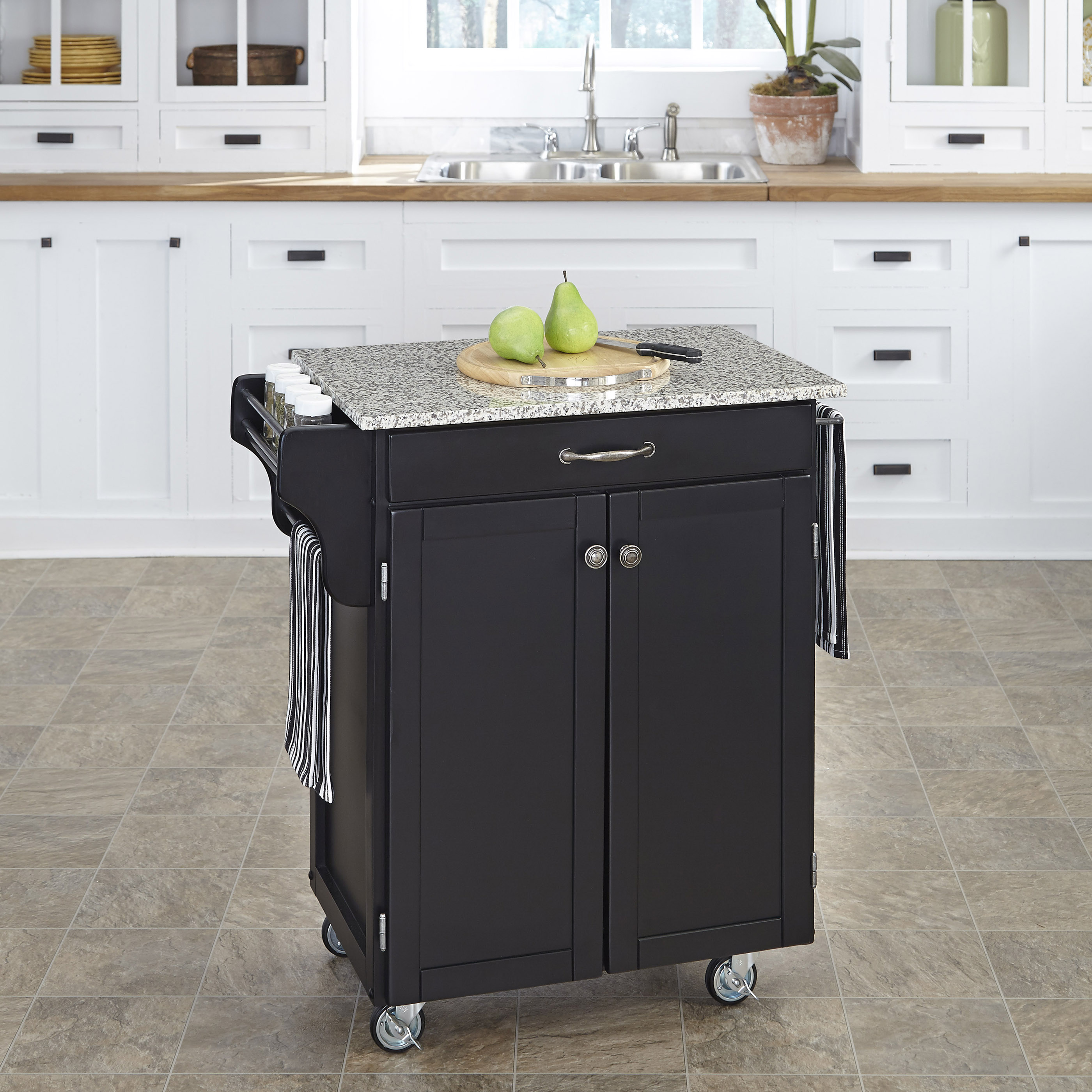 Home Styles 9001-0043 Black Wood Cart with Salt and Pepper Grani9001-0043