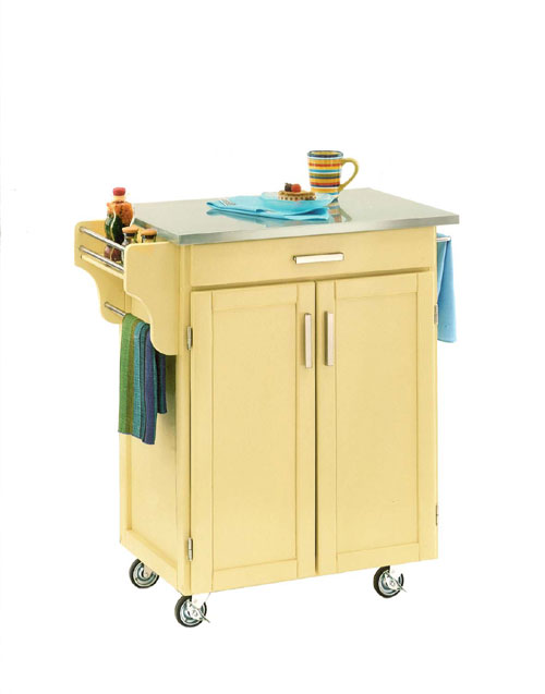 Home Styles 9001-0052 Butter Yellow Wood Cart with Stainless Ste9001-0052