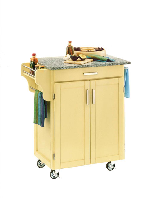 Home Styles 9001-0053 Butter Yellow Wood Cart with Salt and Pepp9001-0053