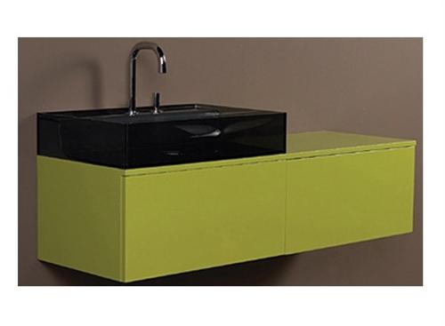 Whaevve06 43.25 In. Aeri Lacquered Wood Wall Mount Unit With Double Drawers And Counter Top- Green Shiny Lacquered