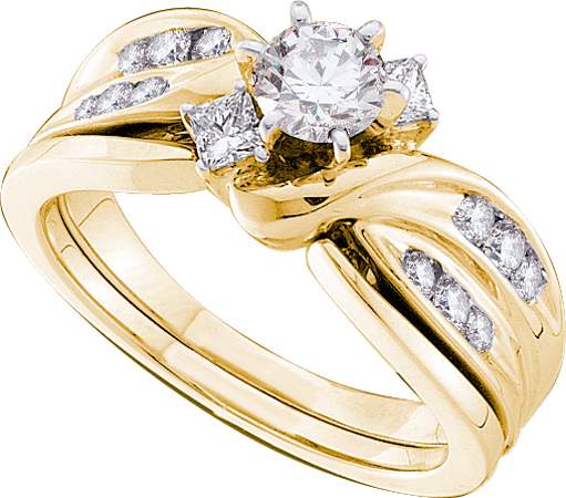 Gold and Diamond 45785 0.90Ctw Princess Cut Round Diamond Bridal Set With 0.40Ctw Center Round 14KYG