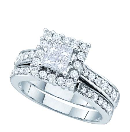 Gold and Diamond 52384 1.00Ctw Princess Cut Round Diamond Bridal Set 14KWG