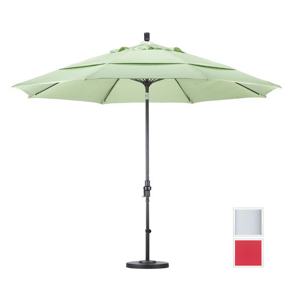 11 Ft. Fiberglass Market Umbrella Collar Tilt Double Vents - Matted White - Sunbrella - Jockey Red