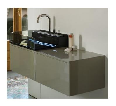 Whaevgr06 43.25 In. Aeri Lacquered Wood Wall Mount Unit With Double Drawers And Counter Top- Gray Shiny Lacquered