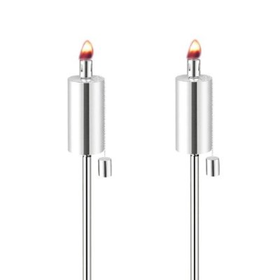 90292 Two Stainless Steel Cylinder Shaped Anywhere Garden Tiki Torches - Set Of 2