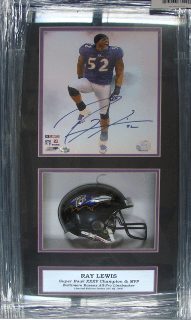 Encore Select AutoFBBaltRayLew Ray Lewis of the Baltimore Ravens Autographed Photograph Including an 8 in. x 10 in. Photograph and Miniature Helmet in a 14 in.