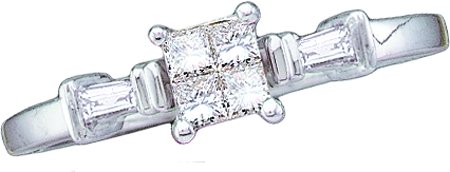 Gold and Diamond 15189 0.25Ctw Diamond Ladies Ring With 4 Stone Princess Cut Center 14KWG