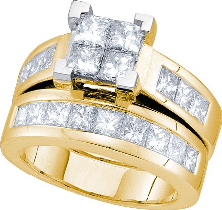 Gold and Diamond 52360 3.00Ctw Princess Cut Diamond Invisible Bridal Set 14KYG