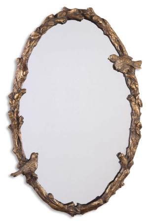 13575 P Paza Oval Mirror With Bird And Vine Detail Frame