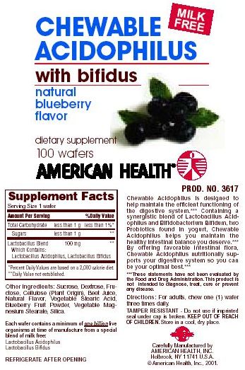 American Health Probiotics Chewable Acidophilus With Bifidus Blueberry 100 Wafers 23532